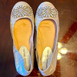 Antonio Melani flats. Silver with embellishments. Size 8. Excellent condition